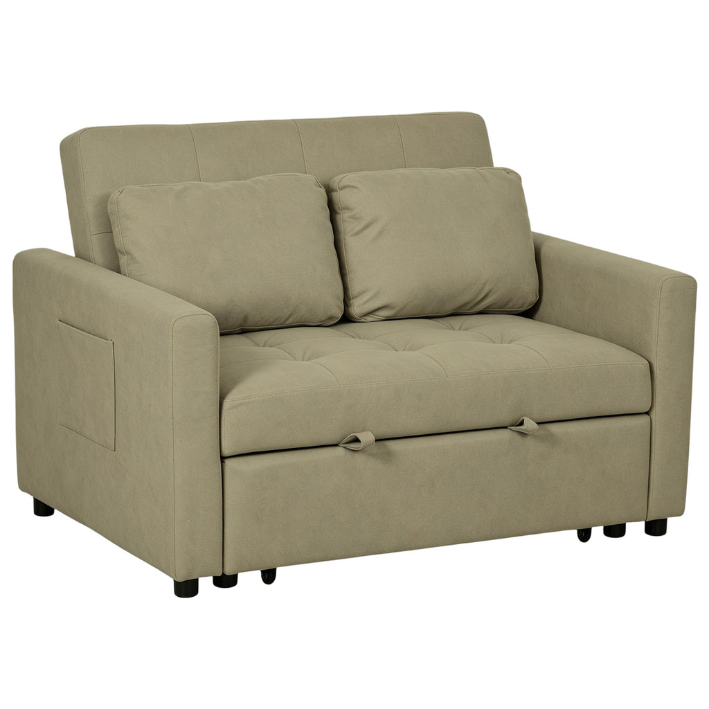 2-Seater Sofa Bed Settee in Snow Flannel with 3-Position Recline and Pull-Out Bed, 120cm, Light Brown