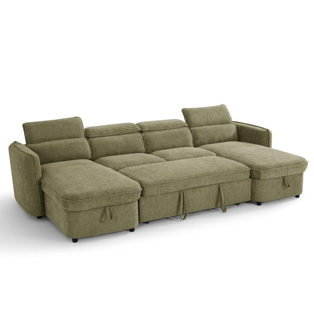 U-Shaped Corner Sofa Bed in Green Upholstery with 2-Person Delivery and In-Room Assembly